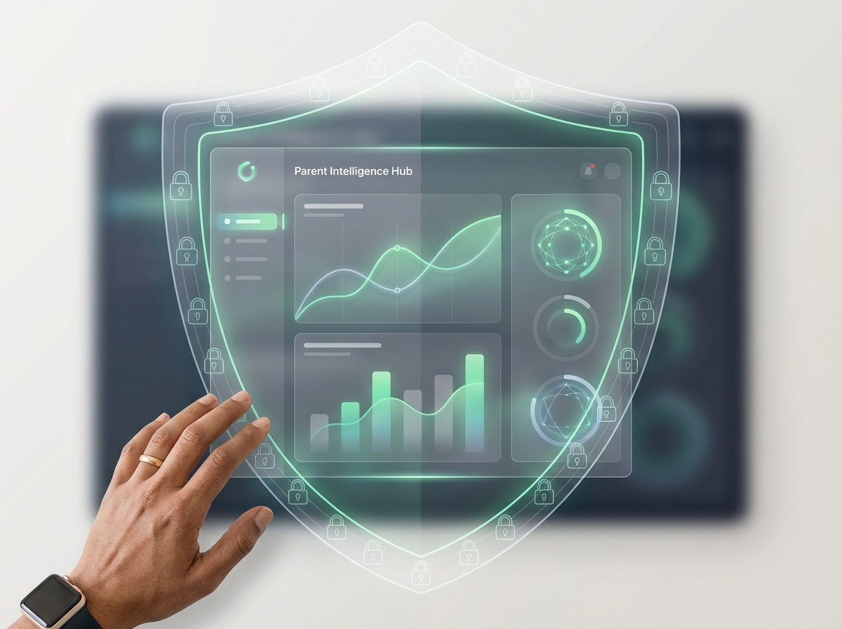 A woman with dark hair and glasses holds up a smartphone, intently focused on its screen as she takes a photo or video.