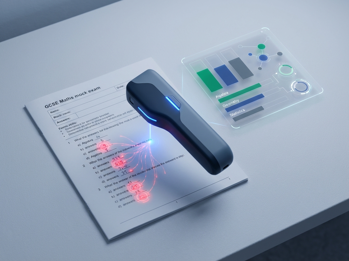 A smiling man in a dark suit, white shirt, and patterned tie wears glasses and a nametag. He holds a smartphone in a bright, professional indoor setting.